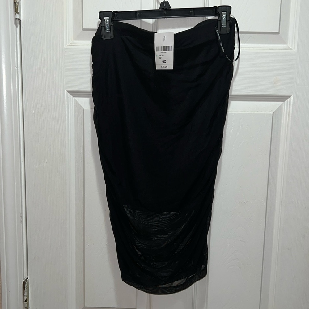 Black skirt stretchy with gathered sheer overlay size 0X